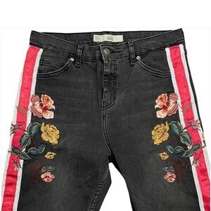 TOPSHOP Moto Jamie Striped Floral Embroidered Crop Sz W32 L30